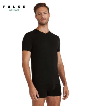 Koszula Z Krótkim Rękawem Falke T-Shirt V-neck Daily ClimaWool Męskie Czarne | TENBHZ-751